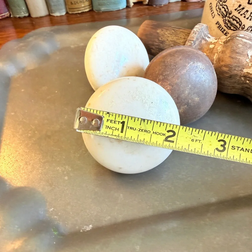 Set of 3 Antique Porcelain and Brass Door Knobs